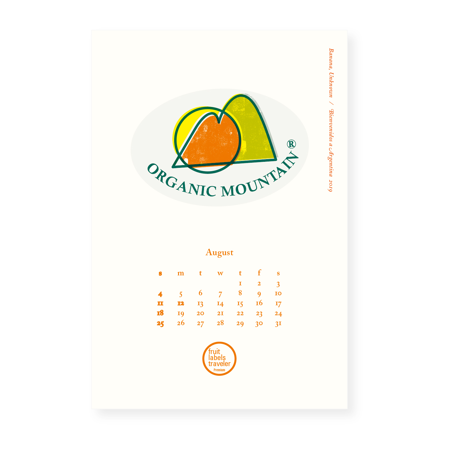 Fruit labels traveler’s Calendar Series “Bienvenidos a Argentina" 2019