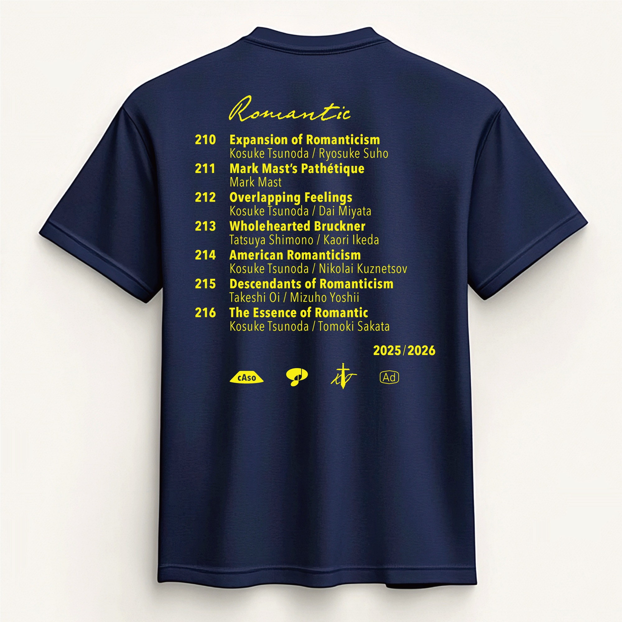 セントラル愛知交響楽団 Central Aichi Symphony Orchestra|“Romantic” Tシャツ|2025-2026 シーズン|クリエイティヴディレクション グラフィックデザイン|角田鋼亮(音楽監督・指揮者)公益社団法人セントラル愛知交響楽団|愛知県名古屋市中村区|裏