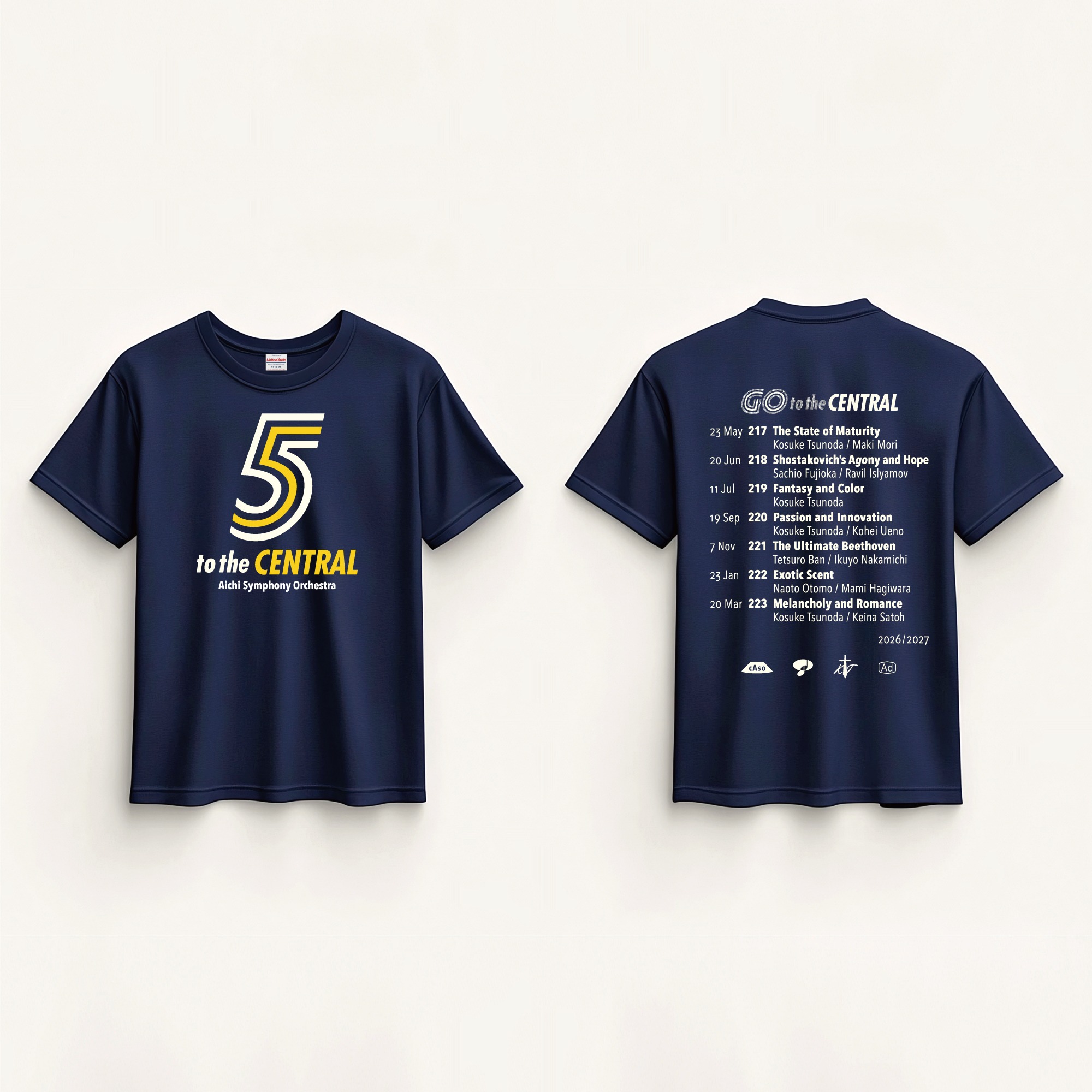 セントラル愛知交響楽団 Central Aichi Symphony Orchestra｜5「Go to the CENTRAL」テーマ キャンペーンロゴ Tシャツ〈3種〉｜2026/2027 シーズン｜クリエイティヴディレクション グラフィックデザイン ロゴデザイン マーチャンダイズ｜角田鋼亮（音楽監督・指揮者）公益社団法人セントラル愛知交響楽団｜愛知県名古屋市中村区