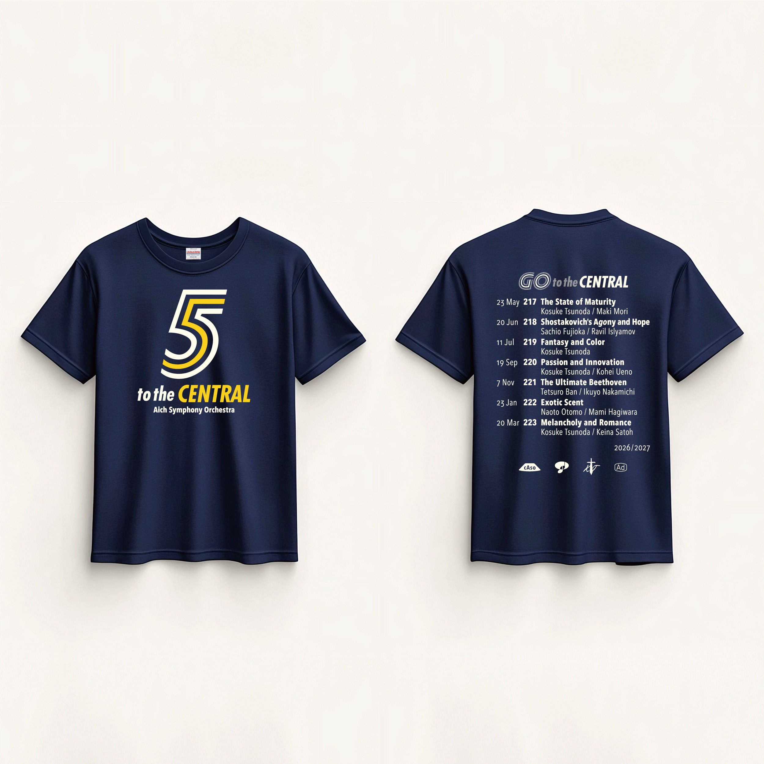 セントラル愛知交響楽団 Central Aichi Symphony Orchestra｜5「Go to the CENTRAL」テーマ キャンペーンロゴ Tシャツ〈3種〉｜2026/2027 シーズン｜クリエイティヴディレクション グラフィックデザイン ロゴデザイン マーチャンダイズ｜角田鋼亮（音楽監督・指揮者）公益社団法人セントラル愛知交響楽団｜愛知県名古屋市中村区